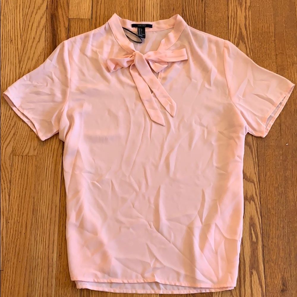 Blush V-Neck Tie blouse